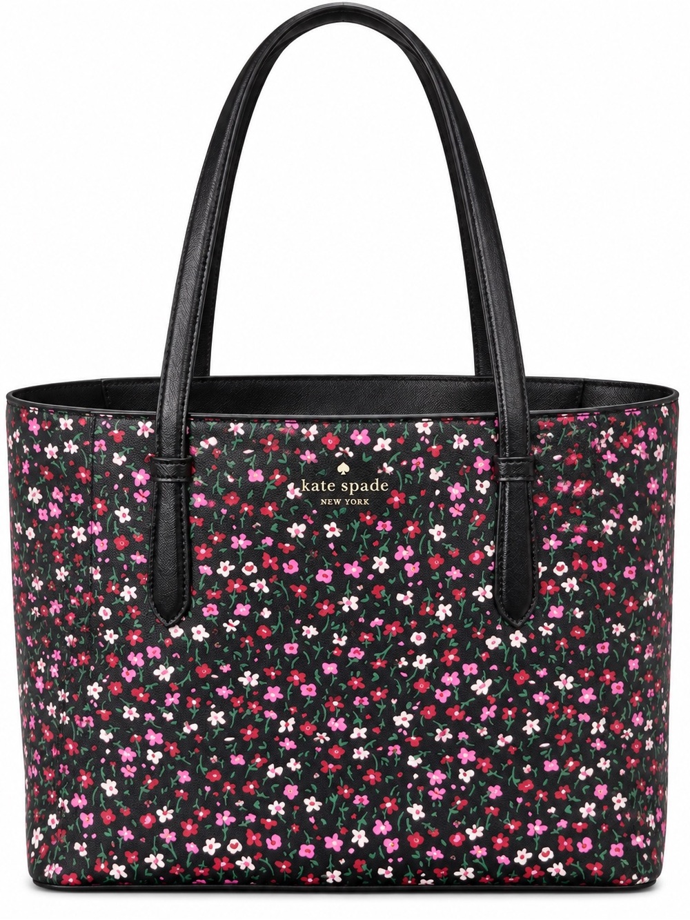 kate spade Black Floral Small Tote with Pink and White Blossoms